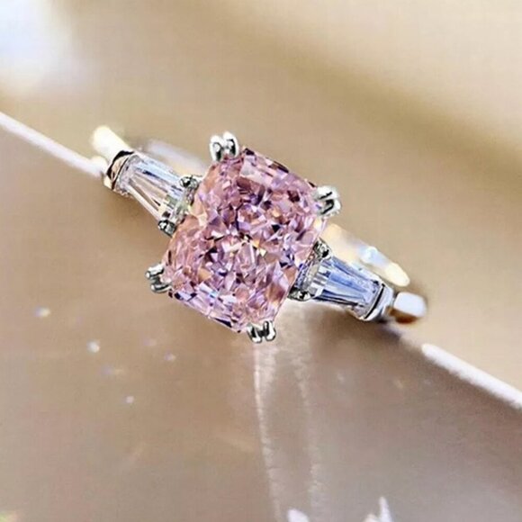 Jewelry - NEW 14k White Gold Pink Sapphire Diamond Ring Emerald Cut